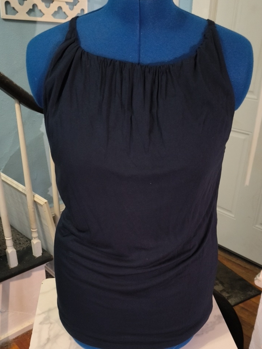 GAbi Navy Gathered Halter Neck Women's Tank Top Lomg Tunic